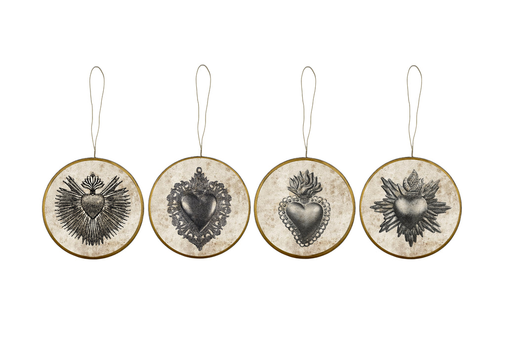 greige Hanging Enamelled Heart Decorations - Boncoeurs