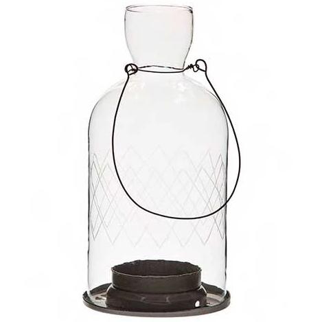 Greige Hanging Etched Glass Bottle Tealight Lanterns - Large