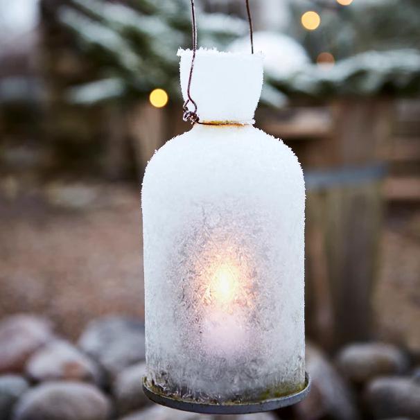 greige Hanging Etched Glass Bottle Tealight Lanterns - Large
