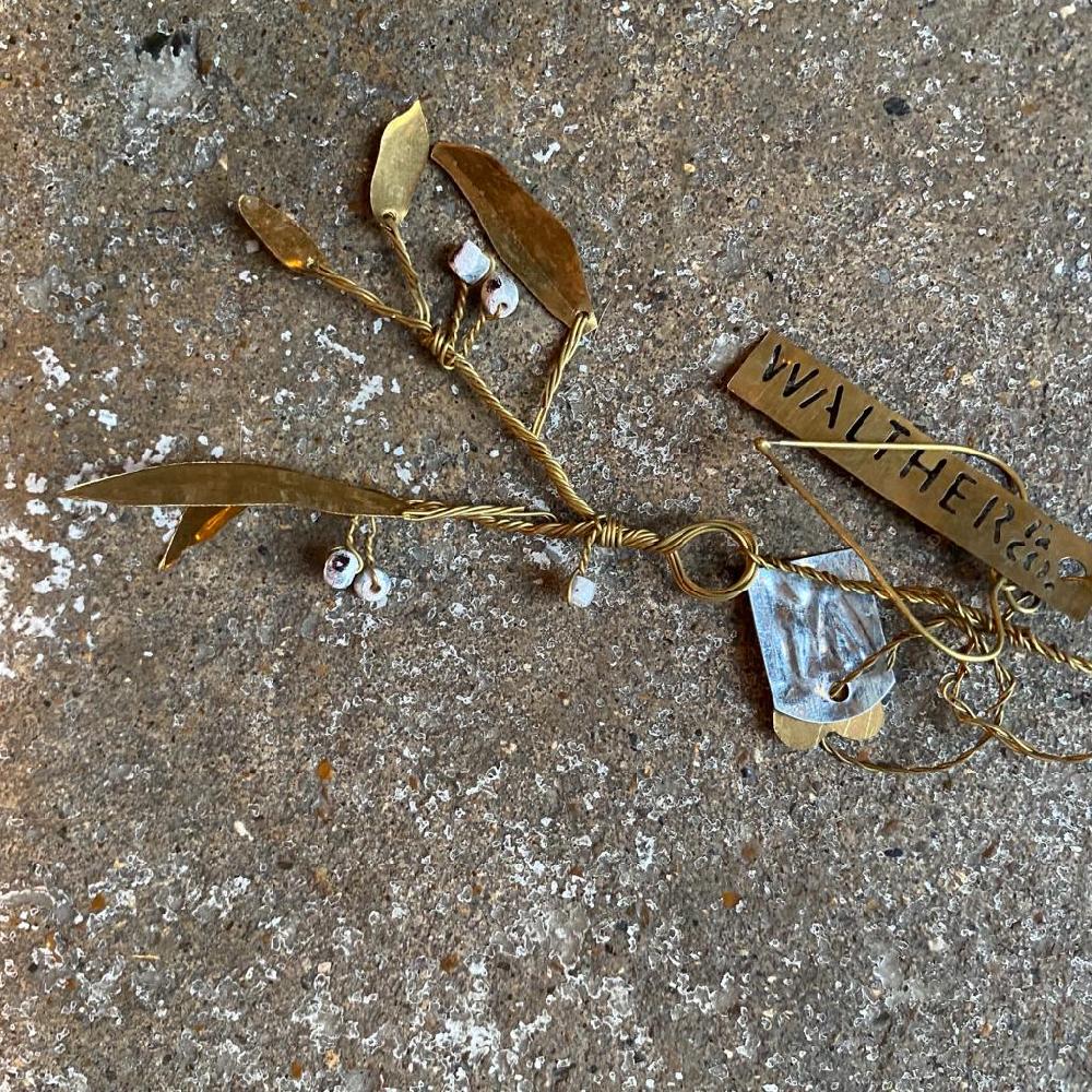 greige Hanging Mini Brass Mistletoe Spray - Walther & Co