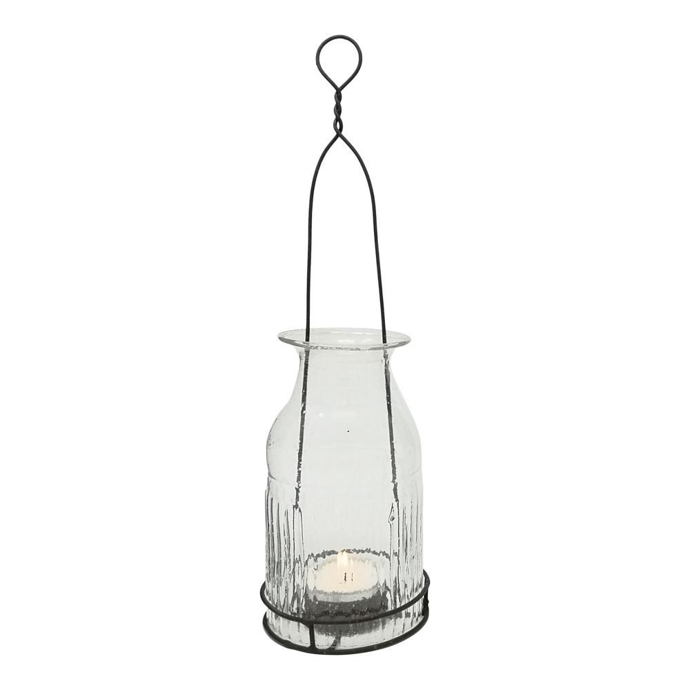 greige Hanging Recycled Glass Bottle Tealight Lantern
