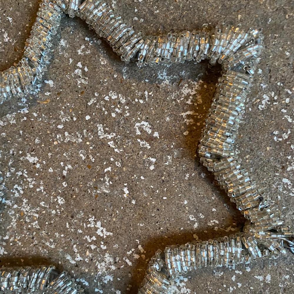 Greige Hanging Silver Beaded Star Decoration - Walther & Co