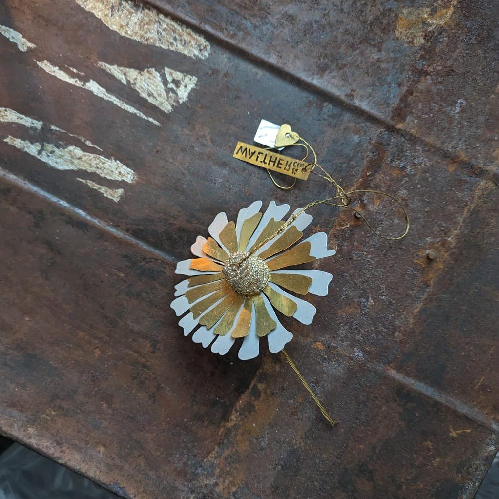 greige Hanging Zinc Brass & Silver Bead Flower Decoration - Walther & Co