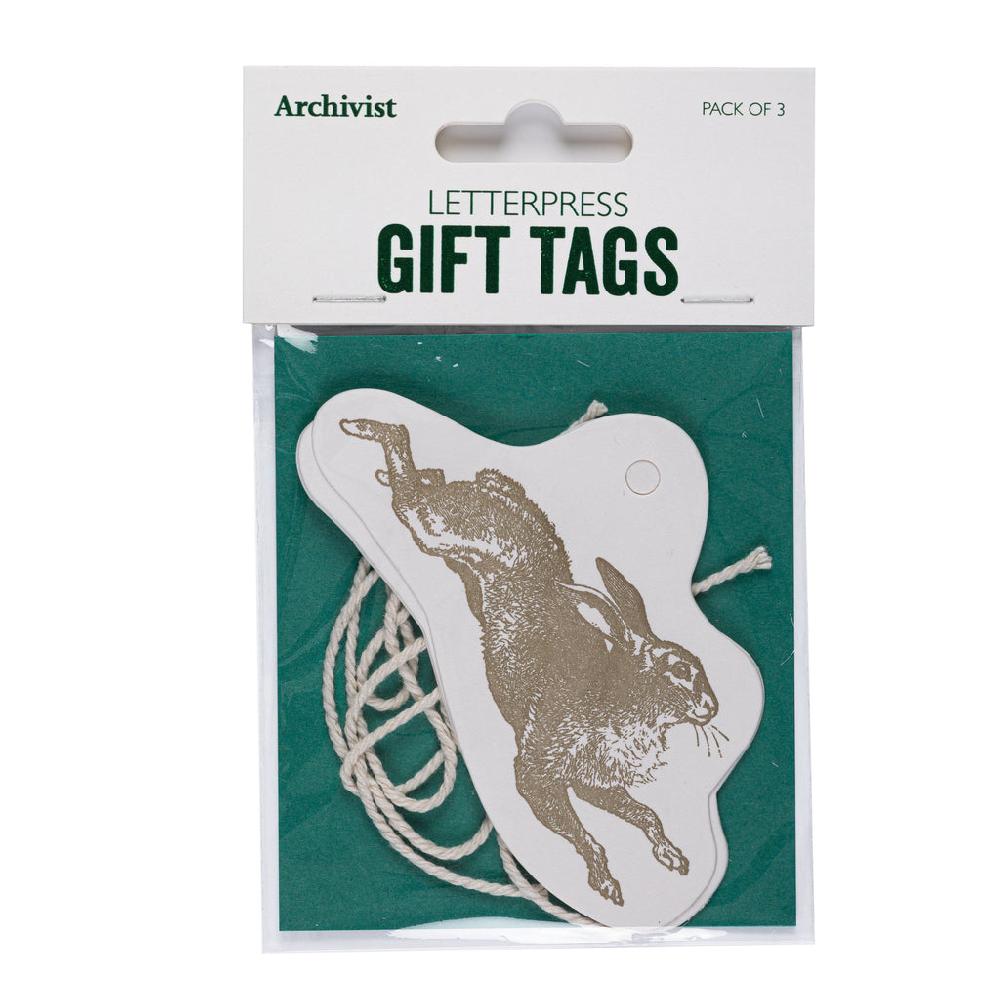 Greige Hare Gift Tag - Letterpress Printed - Pack Of Three