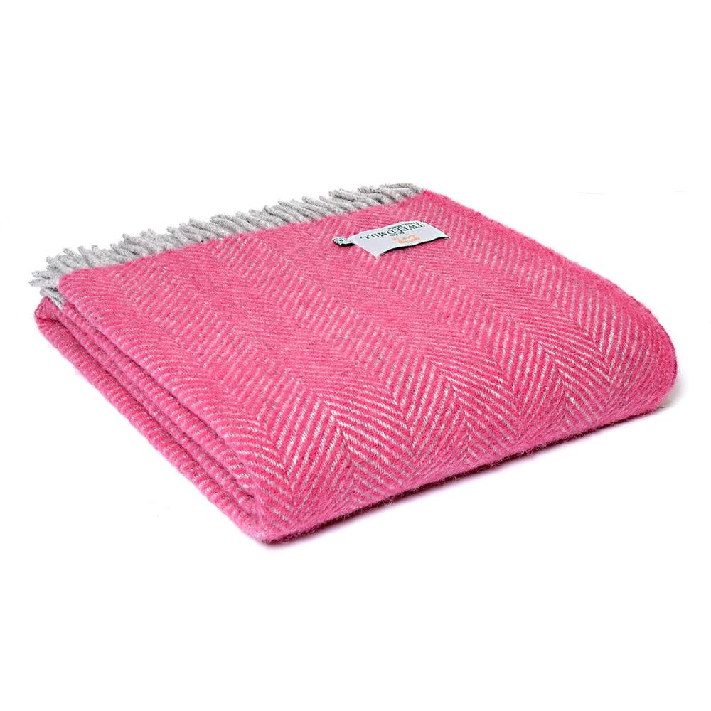 Greige Herringbone Pure New Wool Throw - Pink And Silver Grey
