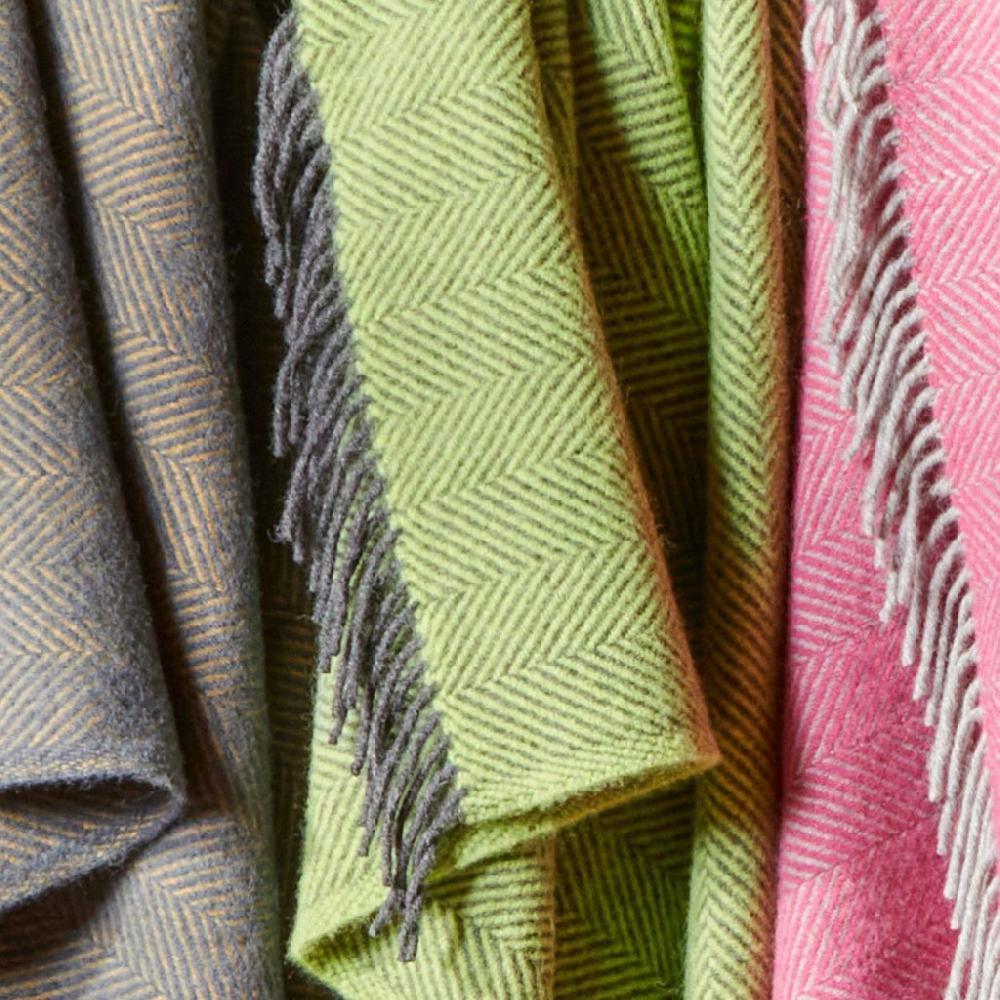 Greige Herringbone Pure New Wool Throw - Zest And Charcoal Grey
