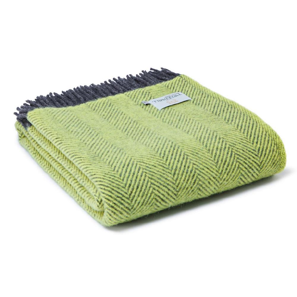 greige Herringbone Pure New Wool Throw - Zest and Charcoal Grey
