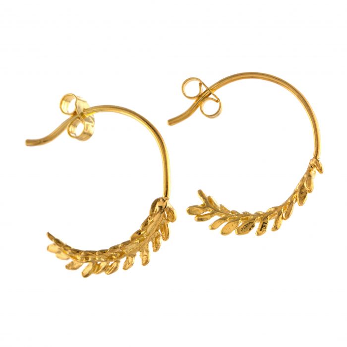 Greige Honey Fern Leaf Loop Earrings - Gold - Alex Monroe