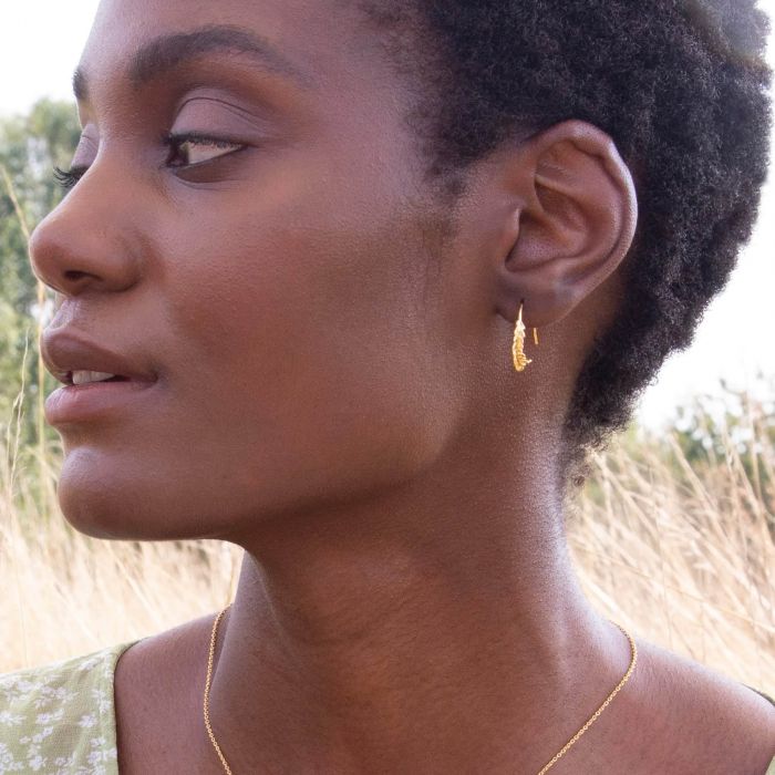 greige Honey Fern Leaf Loop Earrings - Gold - Alex Monroe
