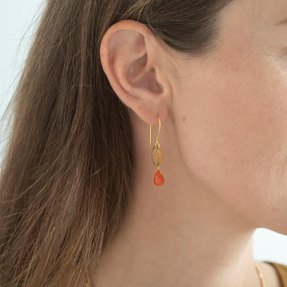 Greige Hopeful Carnelian Gold Plated Earrings - A Beautiful Story