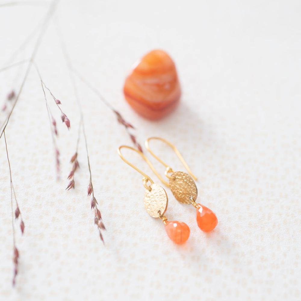 greige Hopeful Carnelian Gold Plated Earrings - A Beautiful Story
