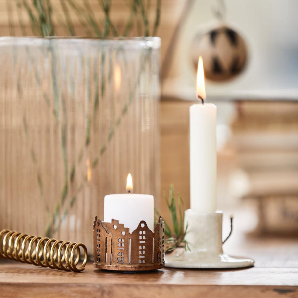 Greige Houses Tealight Holder - Antique Brass Or Antique Zinc