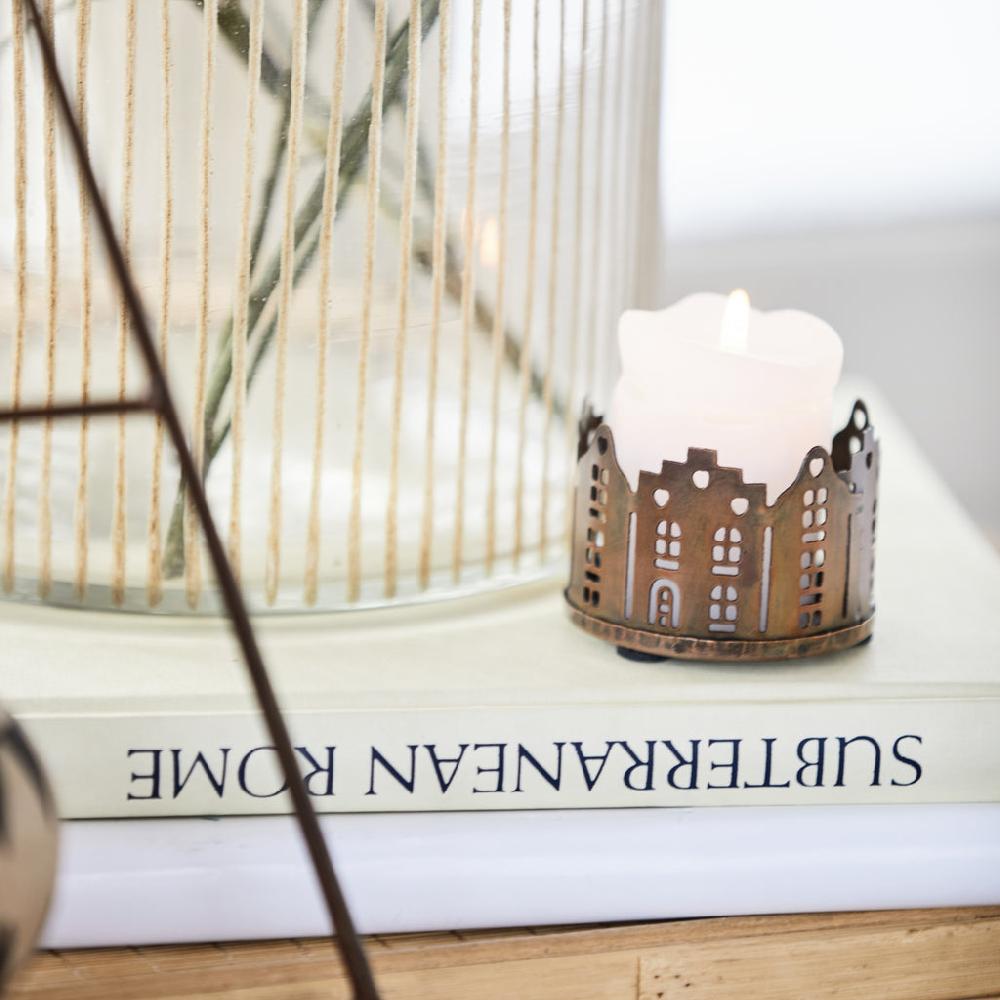 Greige Houses Tealight Holder - Antique Brass Or Antique Zinc