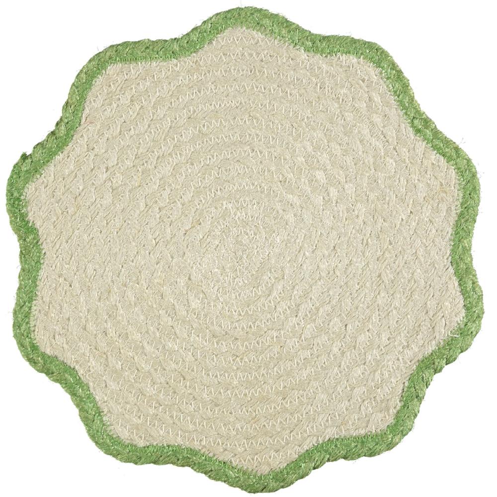 greige Jade Edged Jute Scalloped Placemats - Set of Six in Basket