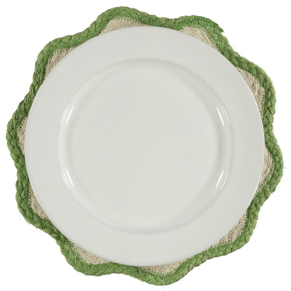 Greige Jade Edged Jute Scalloped Placemats - Set Of Six In Basket