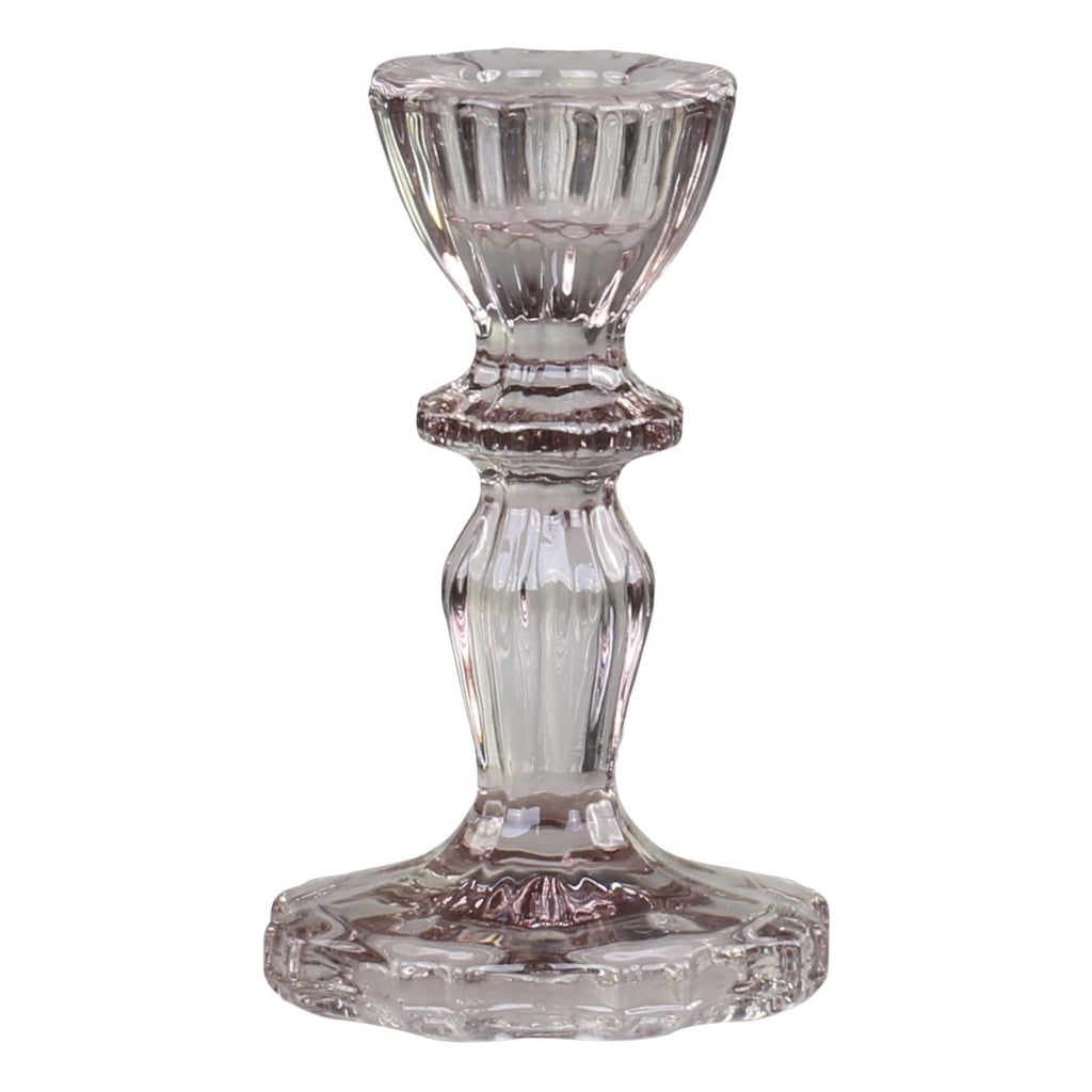 Greige Lace Edged Glass Candlestick - Taupe - Two Sizes