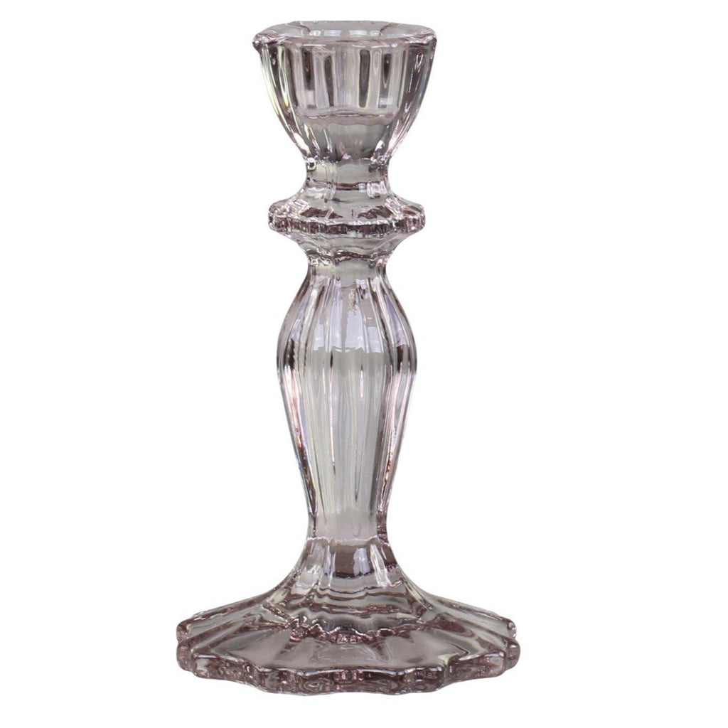 Greige Lace Edged Glass Candlestick - Taupe - Two Sizes
