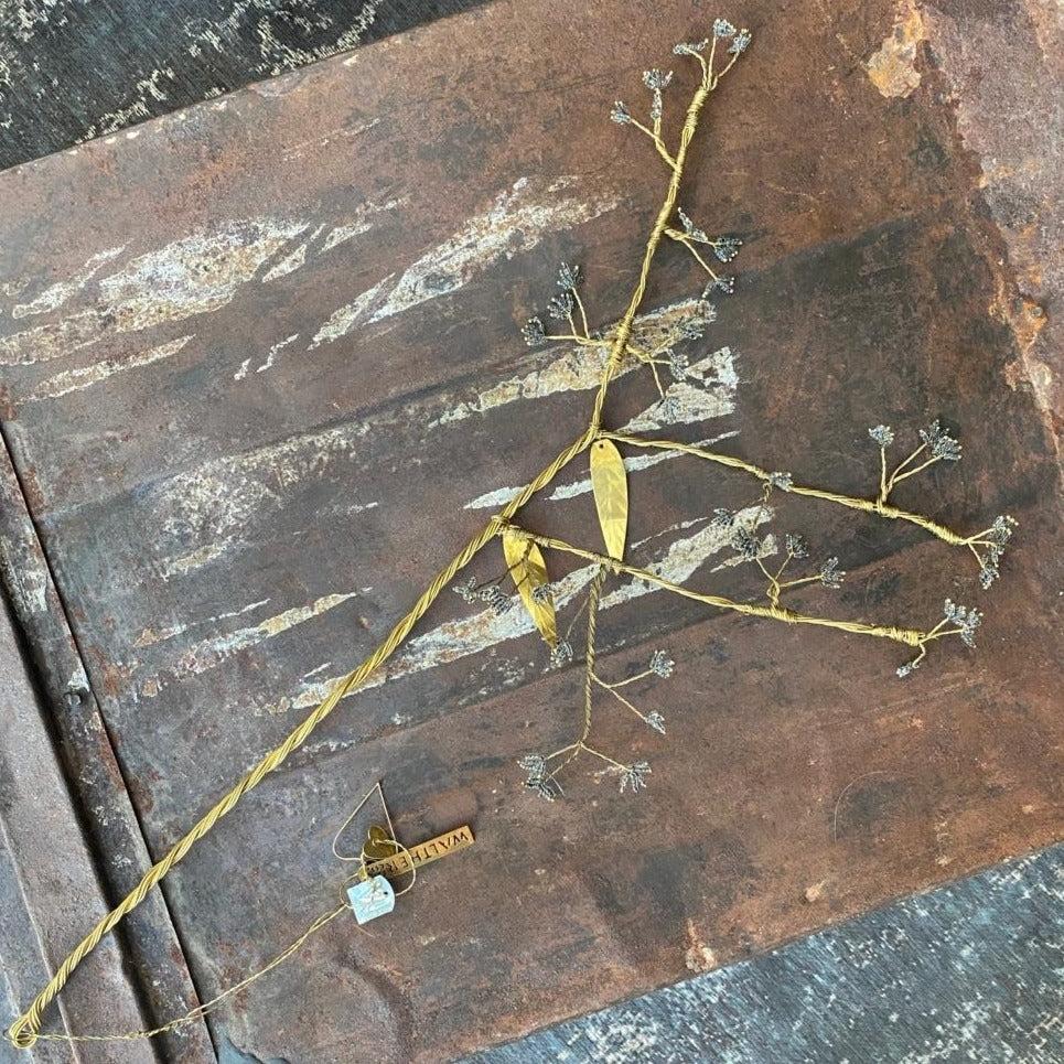 Greige Large Brass Branch With Little Beaded Flowers - Botanical Range - Walther & Co
