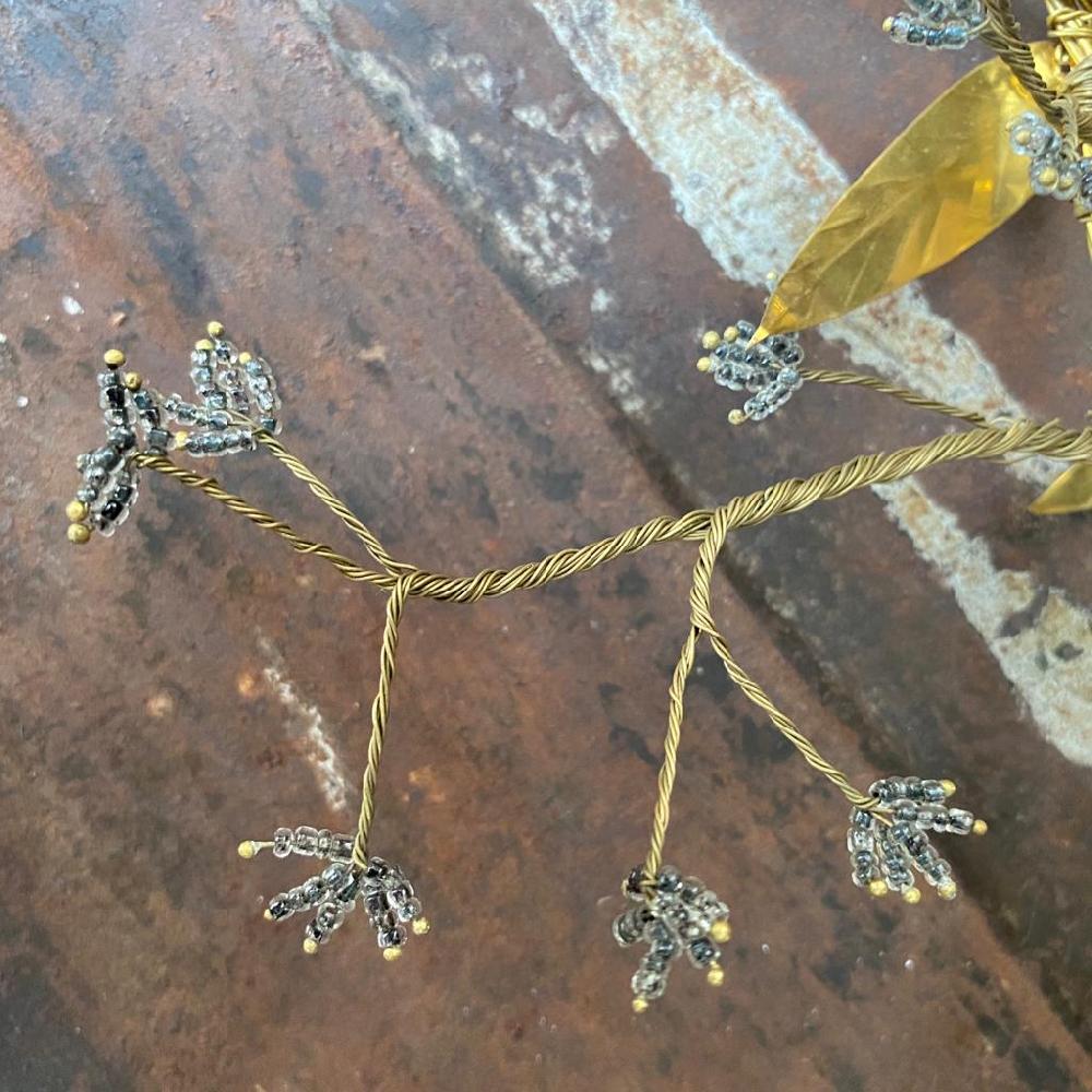 Greige Large Brass Branch With Little Beaded Flowers - Botanical Range - Walther & Co