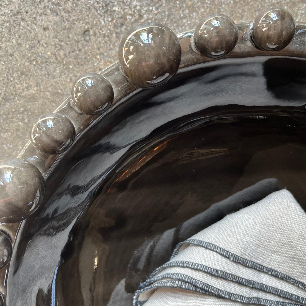 Greige Large Charcoal Ceramic Bowl With Bobbles On Rim