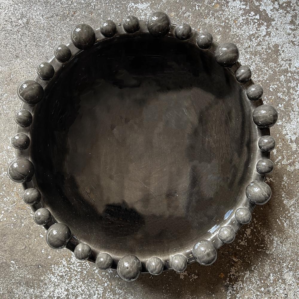 Greige Large Charcoal Ceramic Bowl With Bobbles On Rim
