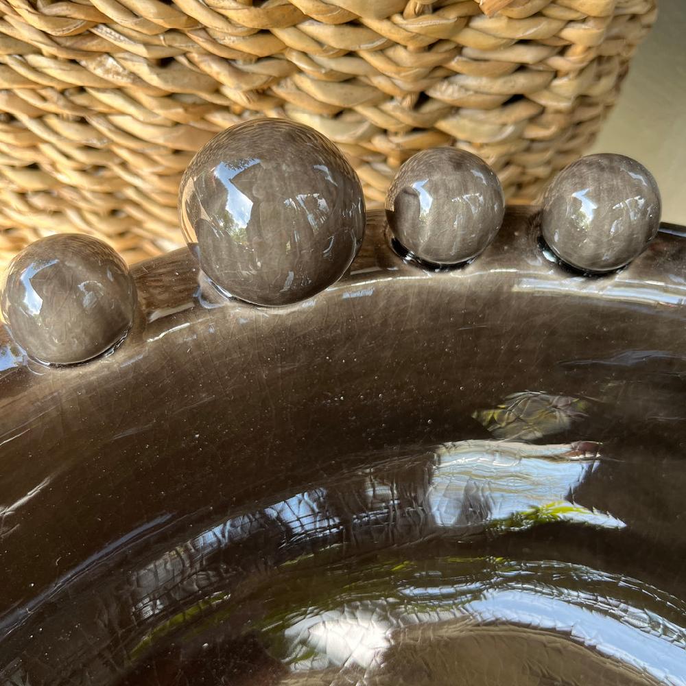 Greige Large Charcoal Ceramic Bowl With Bobbles On Rim