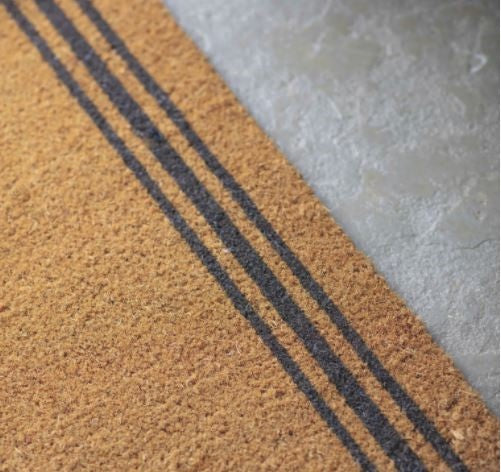 Greige Large Coir Doormat - Natural With Triple Charcoal Stripe