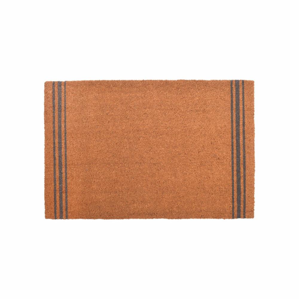 Greige Large Coir Doormat - Natural With Triple Charcoal Stripe