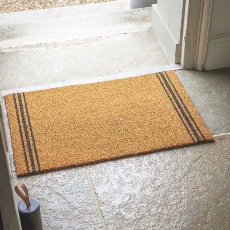 greige Large Coir Doormat - Natural with Triple Charcoal Stripe