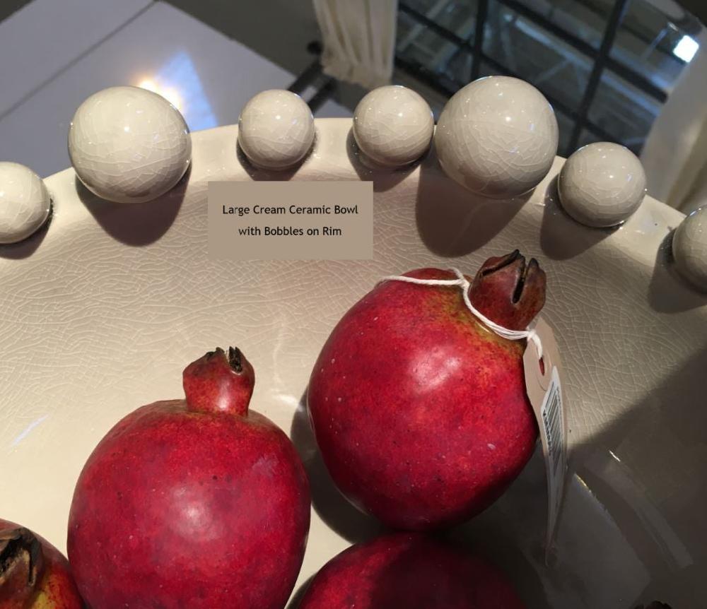 Greige Large Cream Ceramic Bowl With Bobbles On Rim