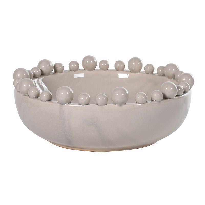 greige Large Cream Ceramic Bowl with Bobbles on Rim