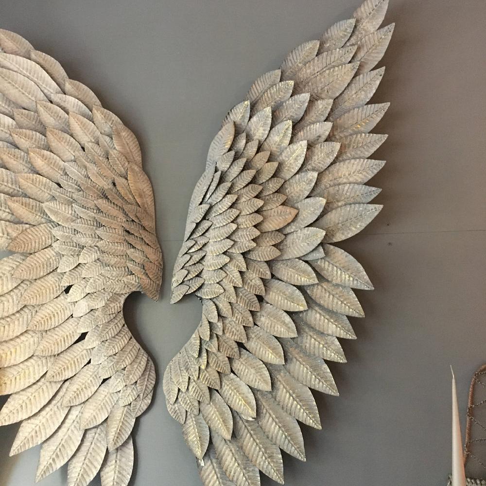greige Large Gilt Angel Wings with a Grey Wash Finish