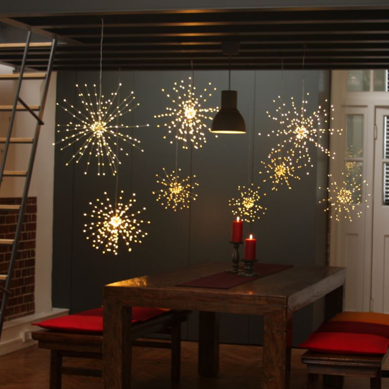Greige Large Hanging Starburst LED Light Decoration - Silver Or Copper - Mains Operated