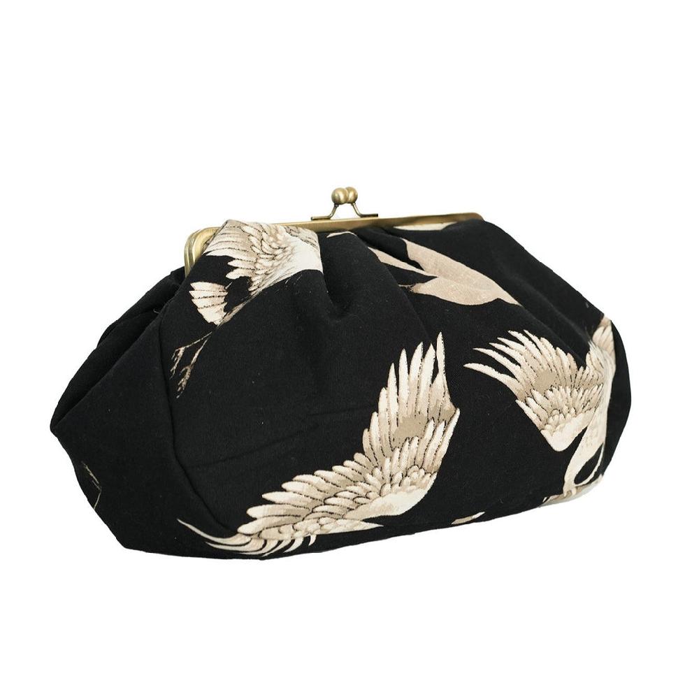 Greige Large Kiss Lock Clutch Bag - Stork Black - One Hundred Stars