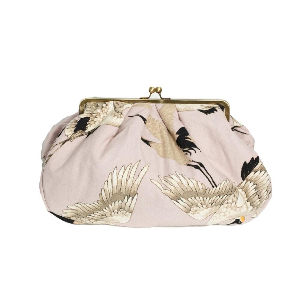 greige Large Kiss Lock Clutch Bag - Stork Plaster Pink - One Hundred Stars