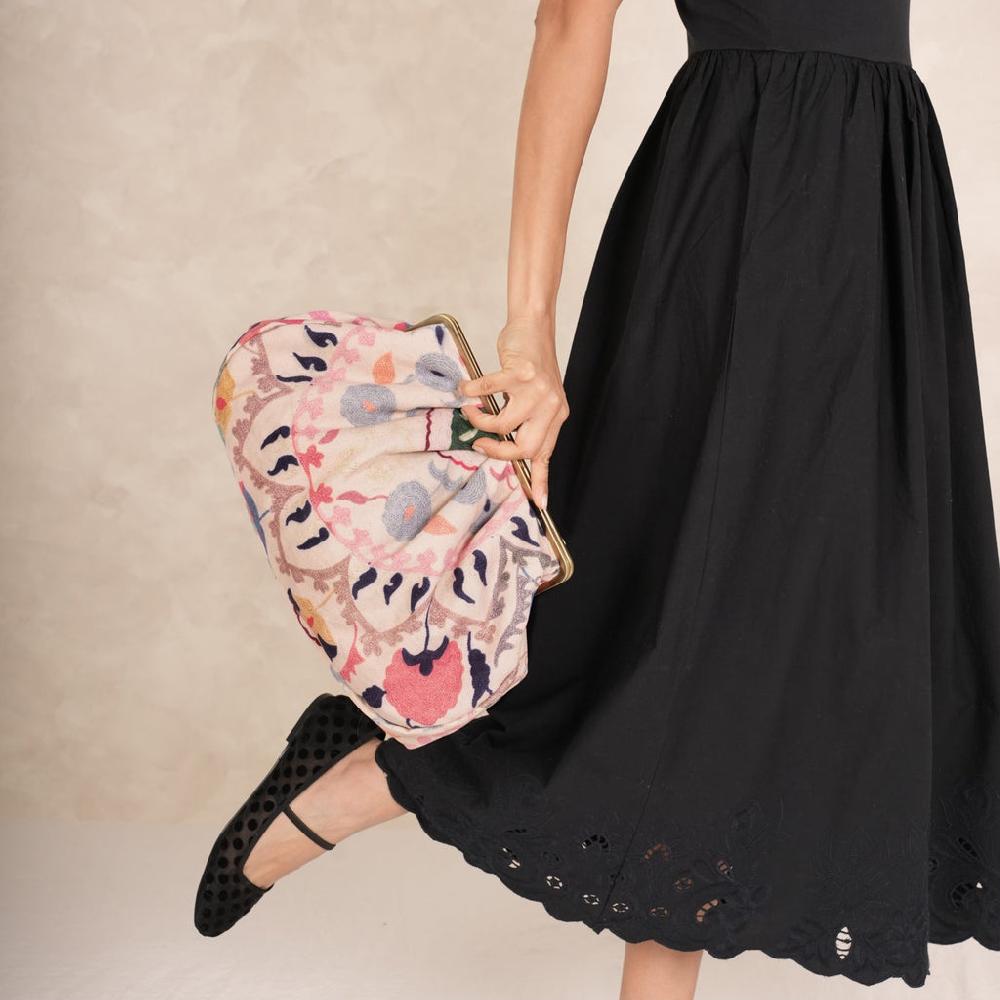 Greige Large Kiss Lock Clutch Bag - Susani Pink - One Hundred Stars