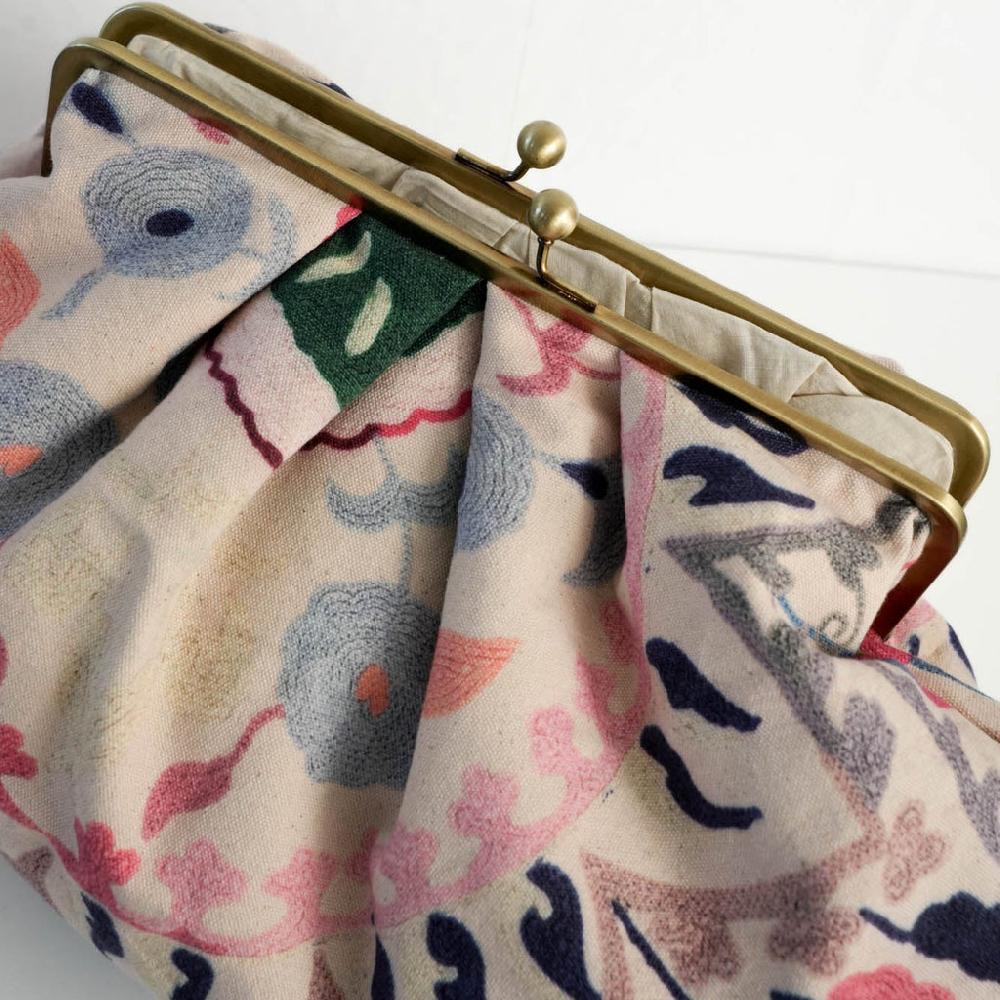 Greige Large Kiss Lock Clutch Bag - Susani Pink - One Hundred Stars