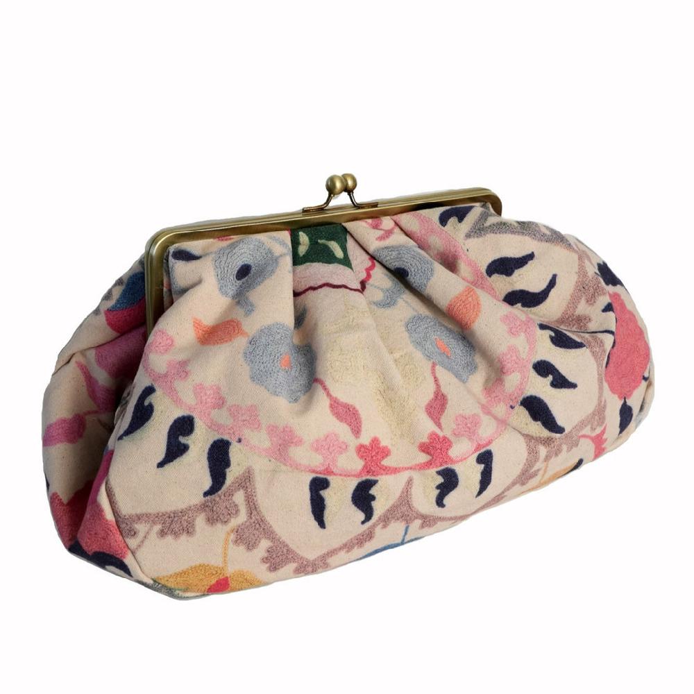 Greige Large Kiss Lock Clutch Bag - Susani Pink - One Hundred Stars