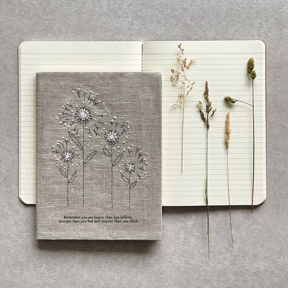 Greige Large Linen Notebook - Remember You Are Braver