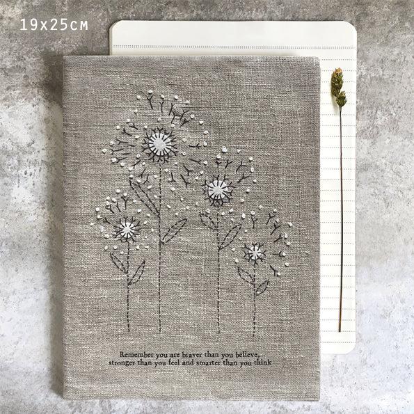 greige Large Linen Notebook - Remember you are braver