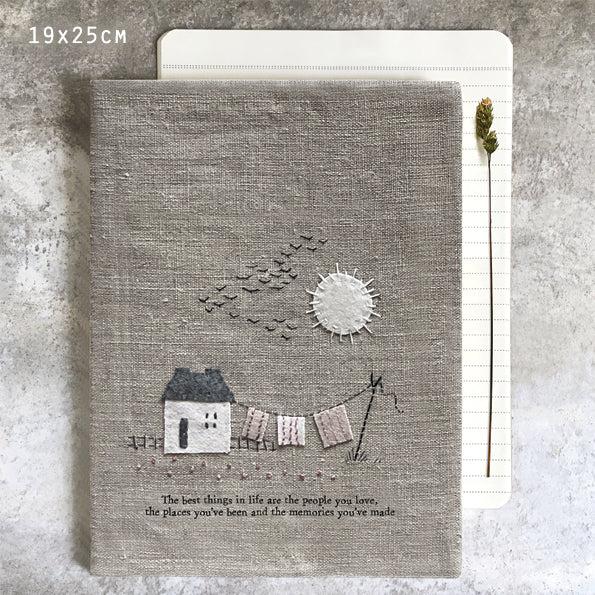 greige Large Linen Notebook - The best things in life