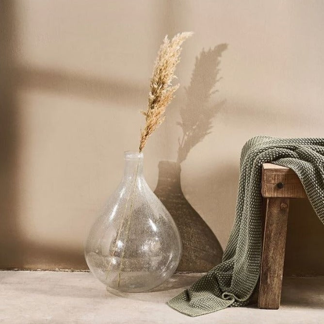 Greige Large Mouth-Blown Recycled Glass Bottle Vase