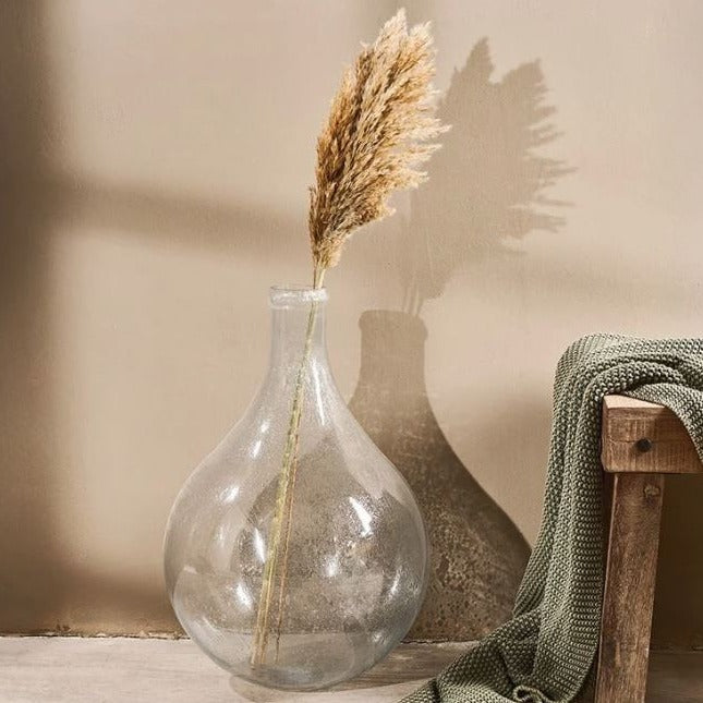 Greige Large Mouth-Blown Recycled Glass Bottle Vase