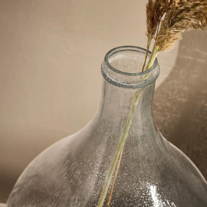 Greige Large Mouth-Blown Recycled Glass Bottle Vase