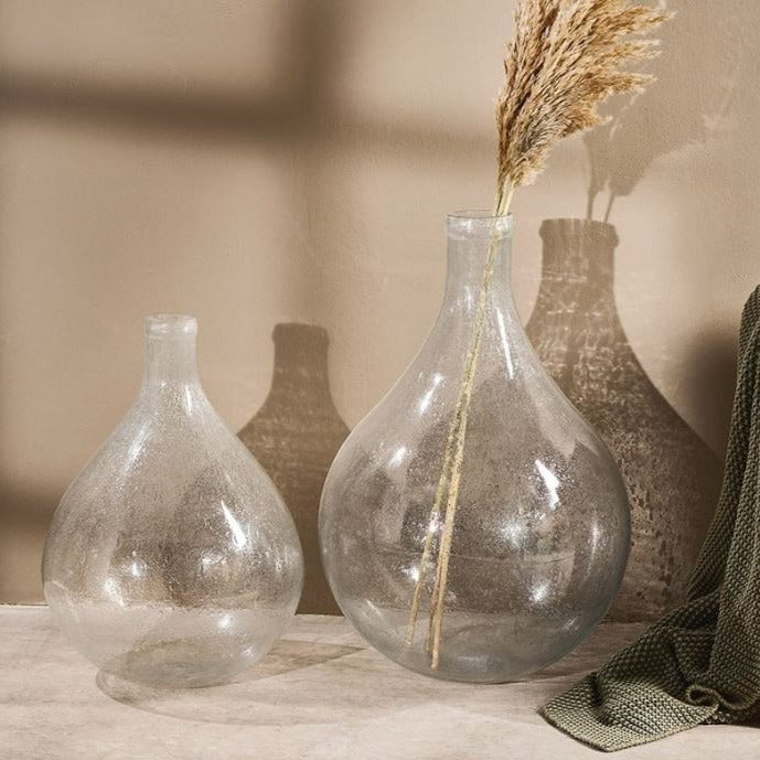 greige Large Mouth-Blown Recycled Glass Bottle Vase