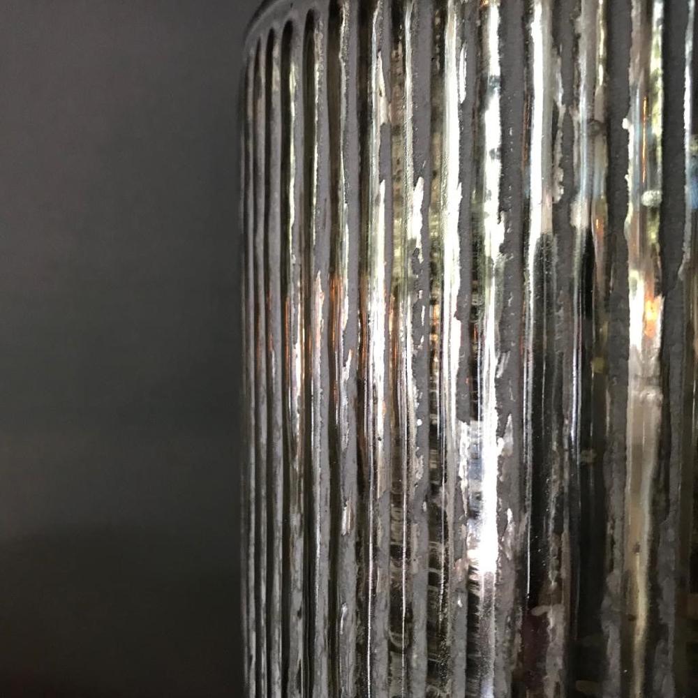 Greige Large Ribbed Antique Silver Tealight Holder - Two Sizes