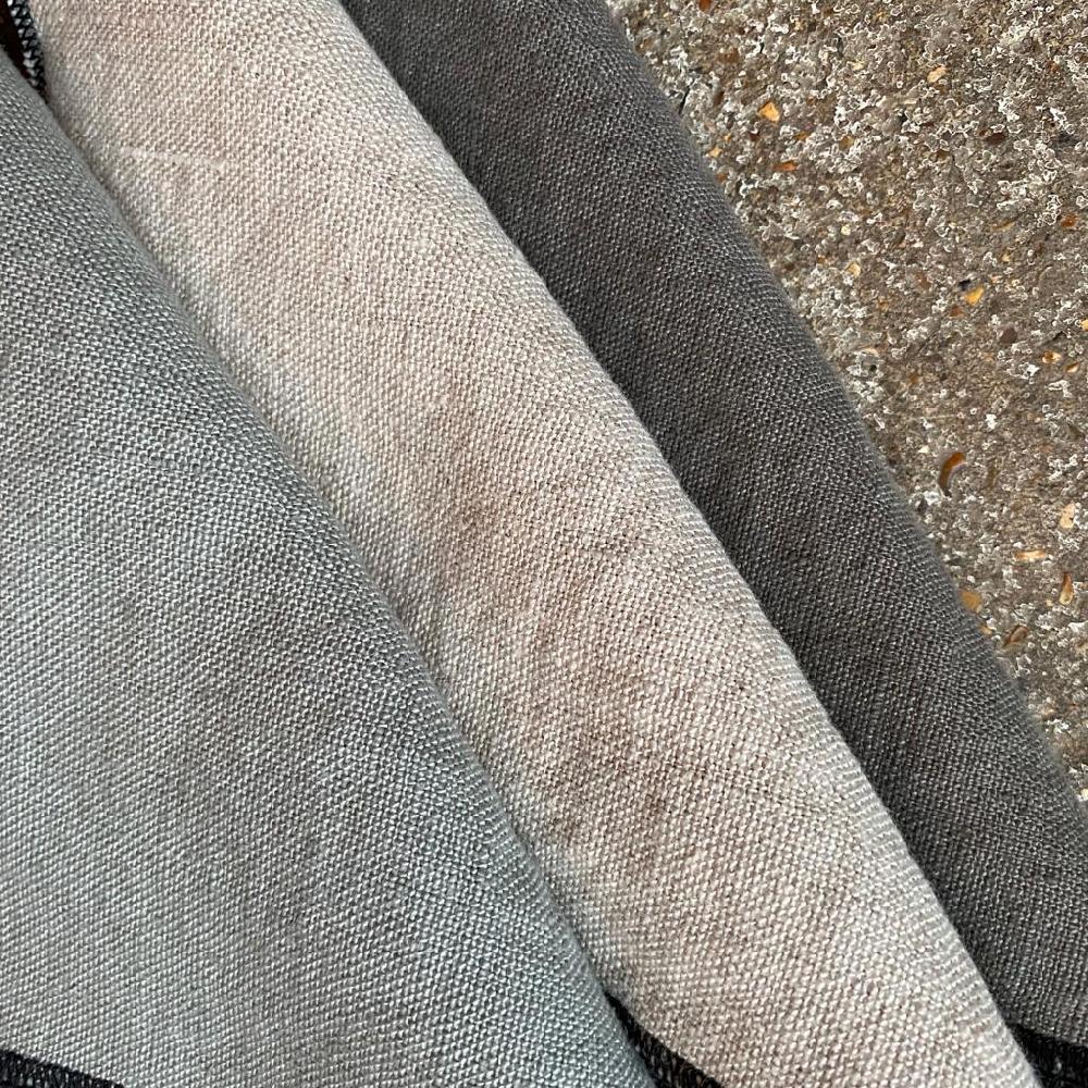 Greige Linen Tablecloth With Black Overstitched Edge