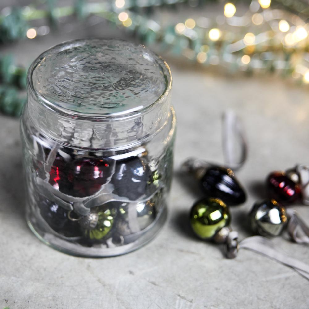 Greige Little Glass Baubles In A Glass Jar - Antique Silver Or Mixed Colours