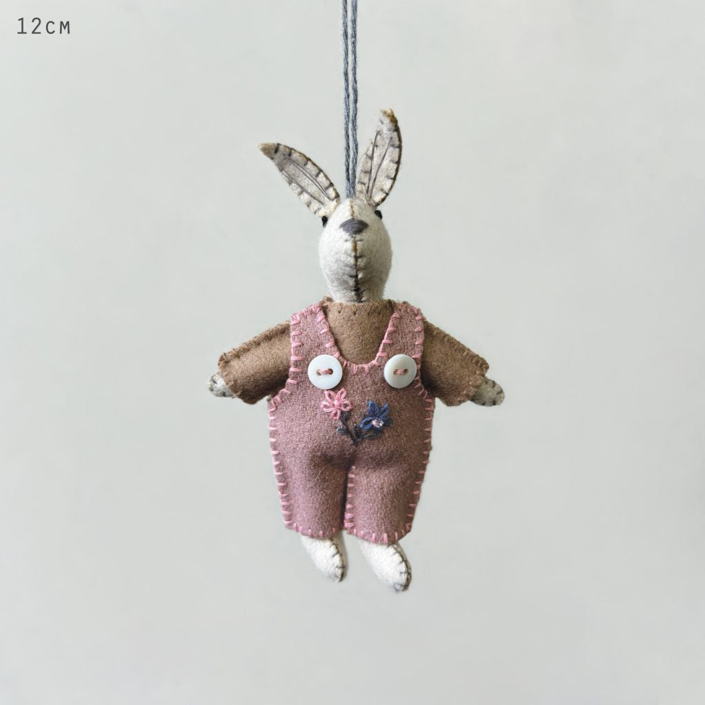 Greige Little Hanging Felt Rabbit - Various Options - 12cm