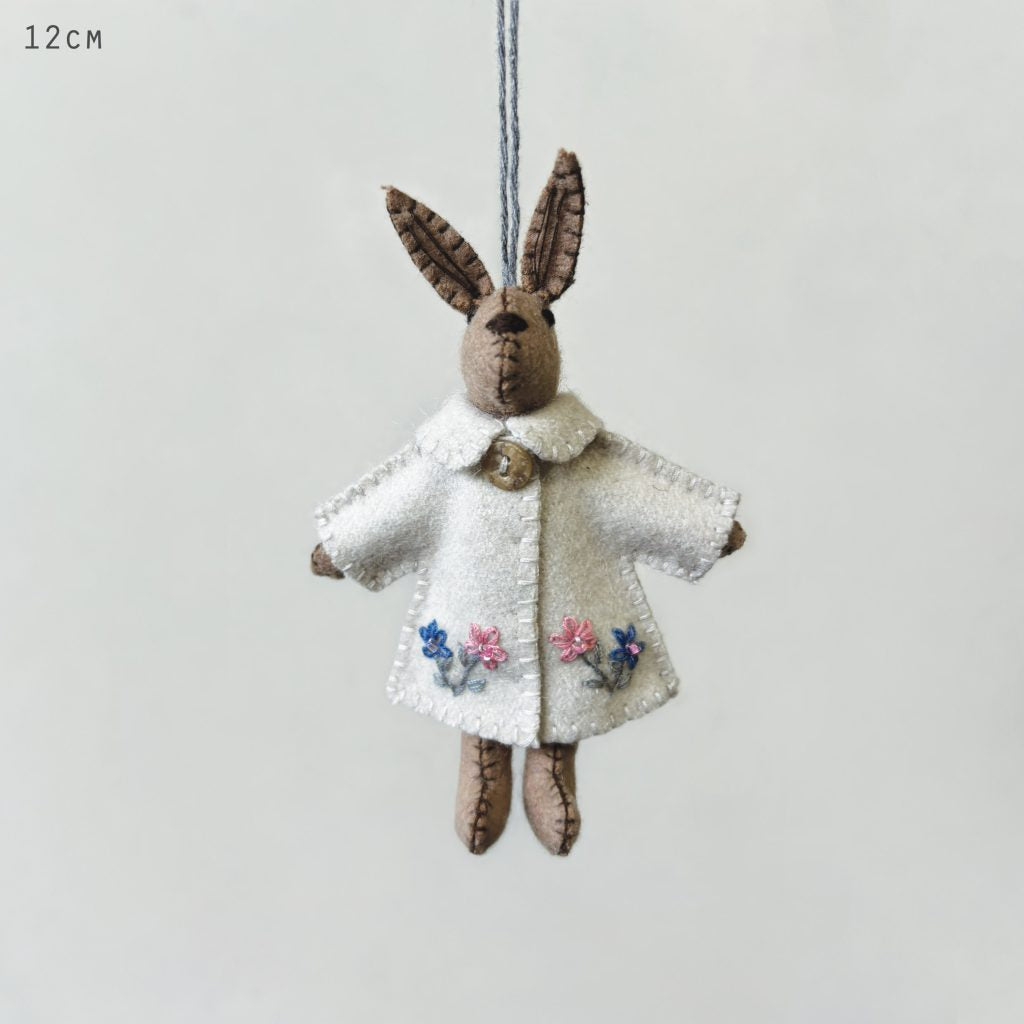 Greige Little Hanging Felt Rabbit - Various Options - 12cm